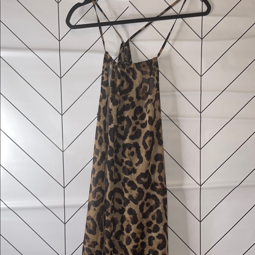 Floor length printed see through dress